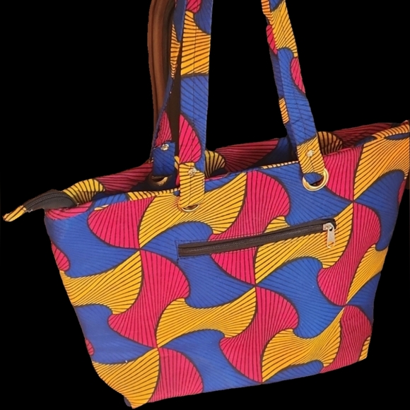 African print large tote African wax cotton handbag unique purse - Picture 3 of 15